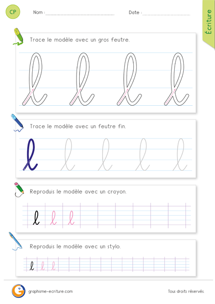 Écrire la lettre l minuscule en cursive - Graphisme écriture CP CE1