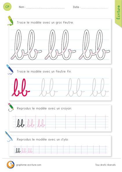 exercice-fiche- graphisme-écriture-cp-ce1-écrire-la-combinaison-des-lettres-ba-minuscule-cursive