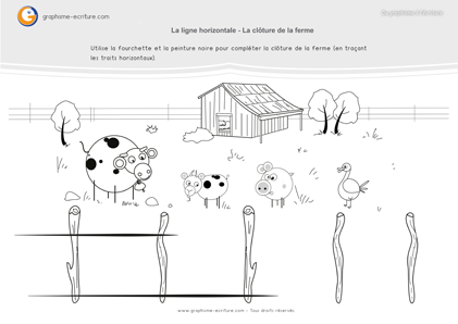 graphisme-maternelle -petite-section- la-ligne-horizontale-une-clôture-pour-la-ferme 