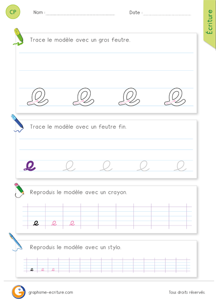 PDF Écrire la lettre e en cursive - Une boucle d'un interligne