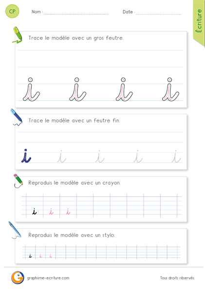 Écrire la lettre i en cursive