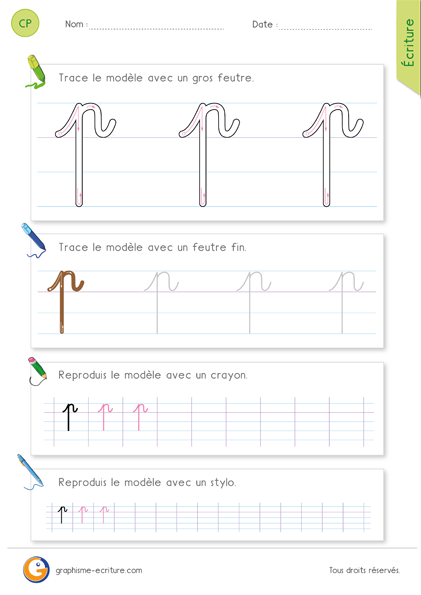 Écrire La Lettre P En Cursive Traits Et Vague Fiche Décriture Cp Ce1