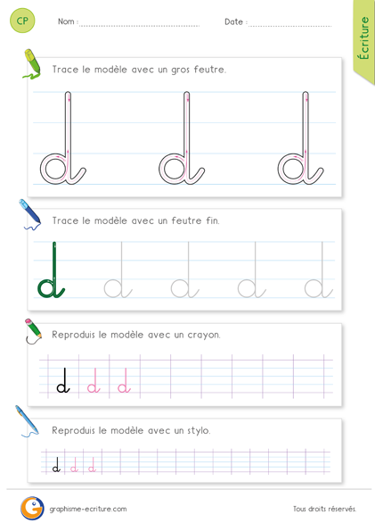 Apprendre à écrire CP CE1 - La lettre d cursive