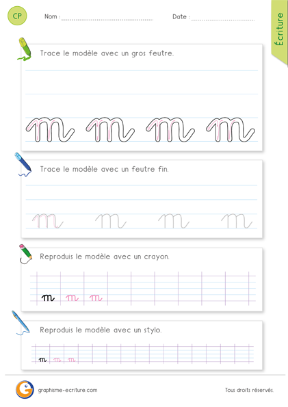 Écrire la lettre m cursive - Canne et ponts - Écriture CP CE1