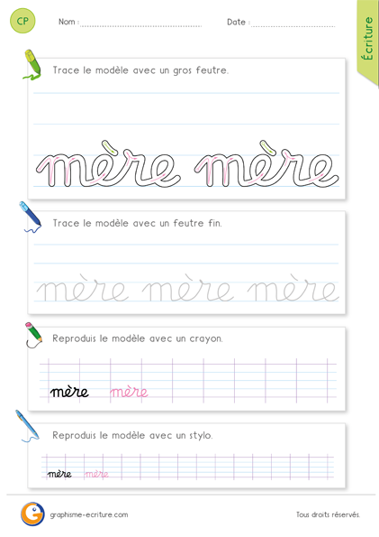 exercice-fiche-graphisme-écriture-cp-ce1-écrire-le-mot-mère-minuscule-cursive