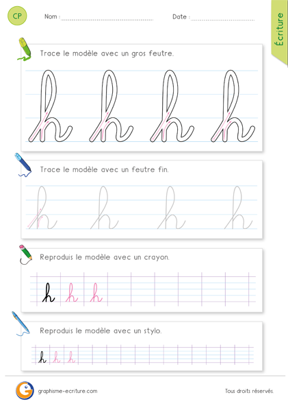 Écrire la lettre h cursive - Combiner la boucle et le pont