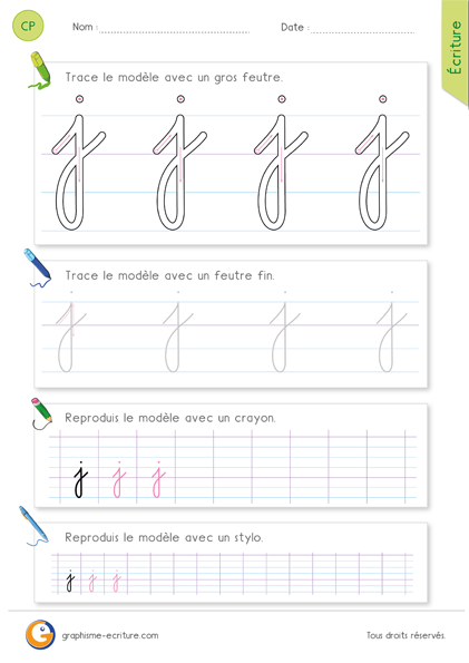 Écrire la lettre j minuscule en cursive - Écriture CP CE1