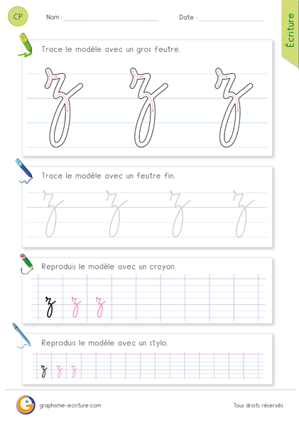 Écrire la lettre z minuscule en cursive - Un r pourvu d'une jambe. Feuille d'écriture cursive CP CE1 pour apprendre à écrire la lettre z minuscule.