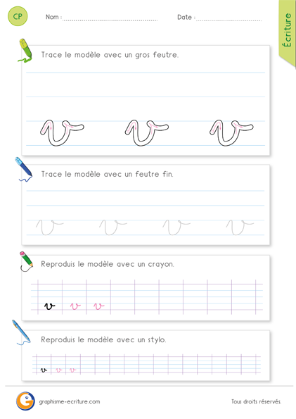 Écrire la lettre v minuscule en cursive - Écriture CP CE1