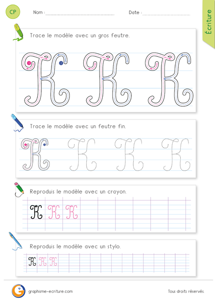 exercice-fiche-graphisme-écriture-cp-ce1-écrire-la-lettre-K-majuscule-en-cursive