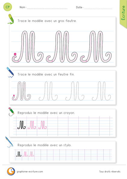 exercice-fiche-graphisme-écriture-cp-ce1-écrire-la-lettre-M-majuscule-en-cursive