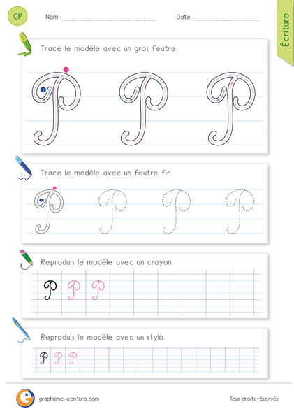 exercice-fiche-graphisme-écriture-cp-ce1-écrire-la-lettre-P-majuscule-en-cursive