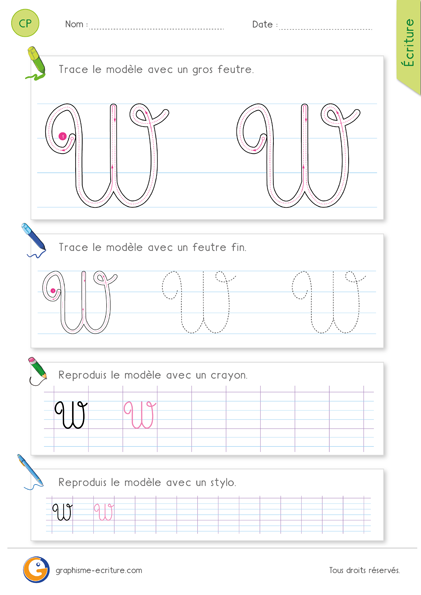 exercice-fiche-graphisme-écriture-cp-ce1-écrire-la-lettre-W-majuscule-en-cursive