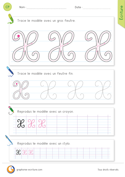 exercice-fiche-graphisme-écriture-cp-ce1-écrire-la-lettre-X-majuscule-en-cursive