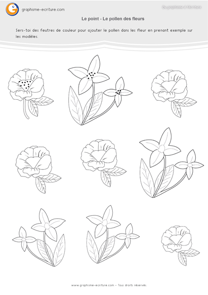 exercice-fiche- graphisme-écriture-moyenne-section-ms-faire-les-points-pollen-des-fleurs