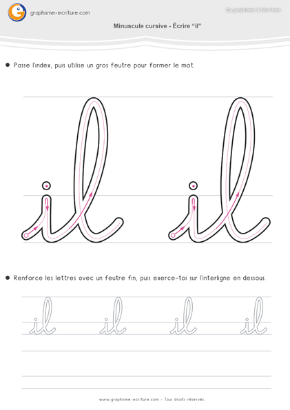 Écriture cursive MS Les mots il et te tu vu lu lui - écriture le mot il