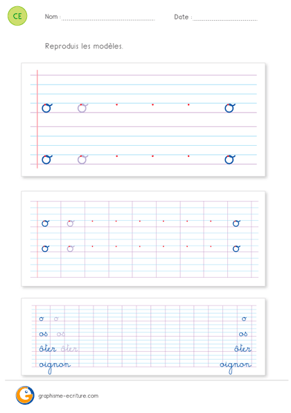 fiche d'écriture CE1 CE2 - écrire la lettre 0 minuscule cursive