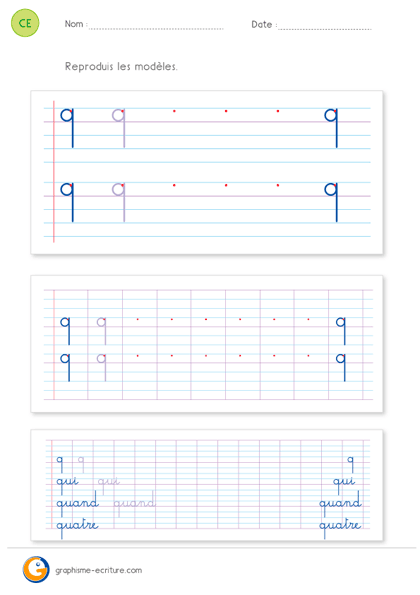 écriture ce2 cursive lettre q minuscule 