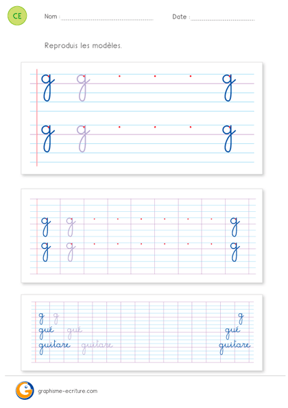 écriture ce2 cursive lettre g minuscule 